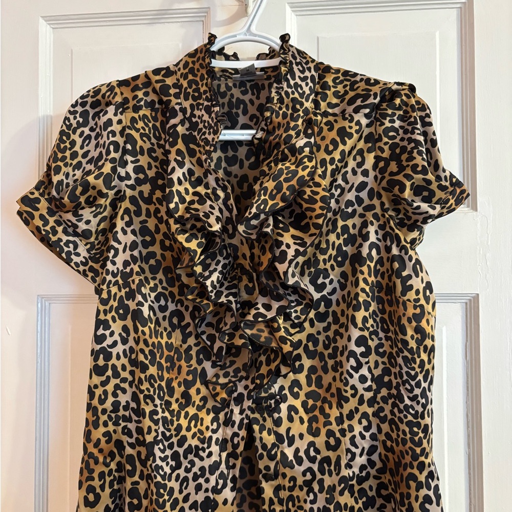 Worthington Animal Print Ruffle Blouse